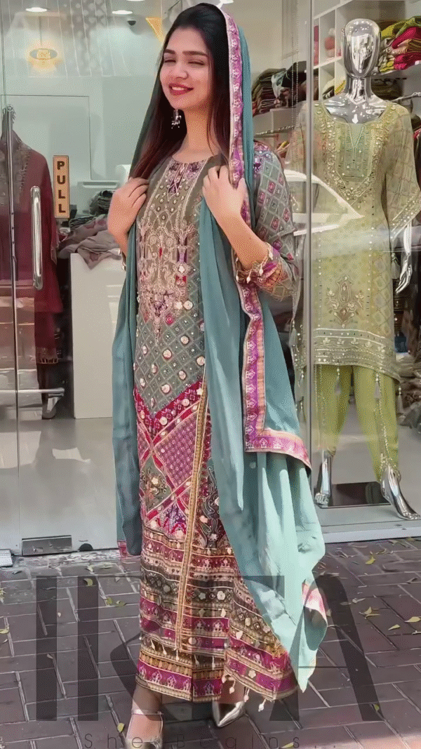 Multicolor Embroidered Long Kurti with Straight Pants