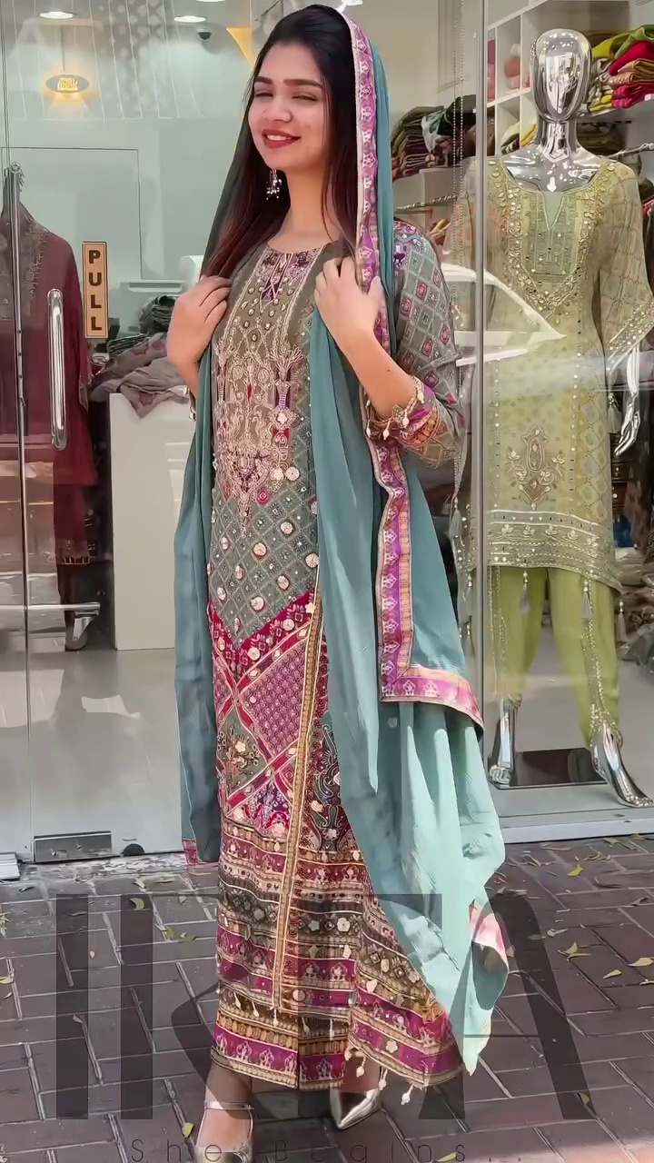 Multicolor Embroidered Long Kurti with Straight Pants