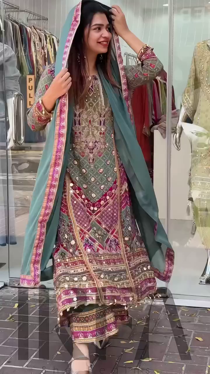 Multicolor Embroidered Long Kurti with Straight Pants - Image 3