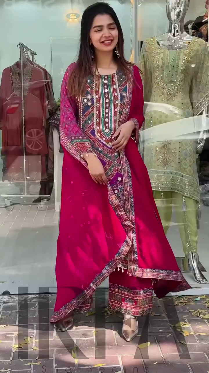 Multicolor Embroidered Long Kurti with Straight Pants - Image 6