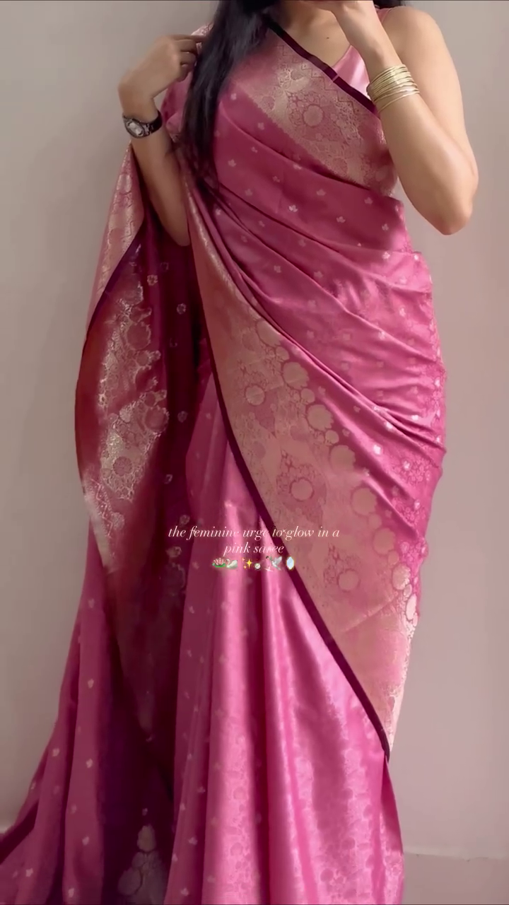 Elegant Pink Silk Saree with Golden Zari Work - Image 4