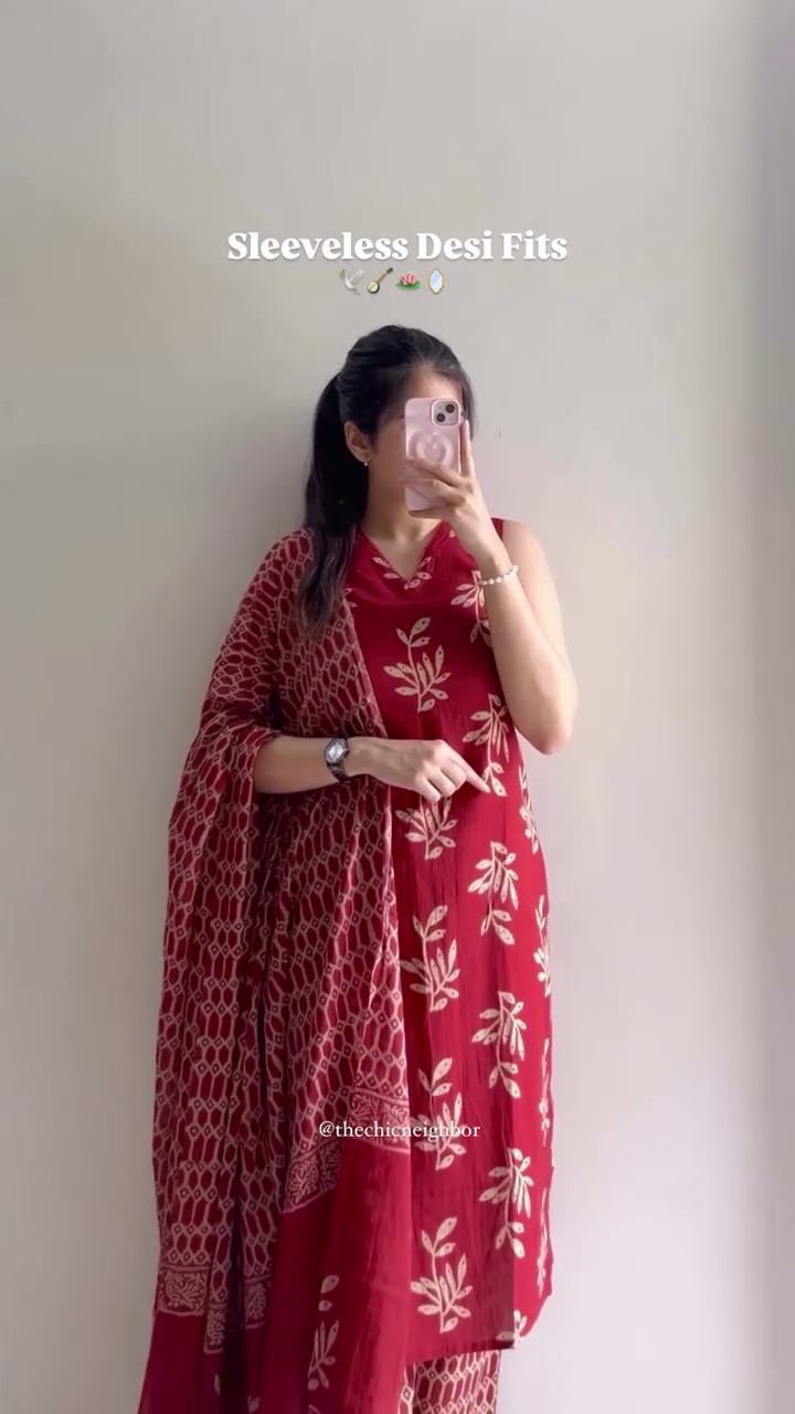 Sleeveless Indigo Block Print Kurta with Dupatta - Image 4