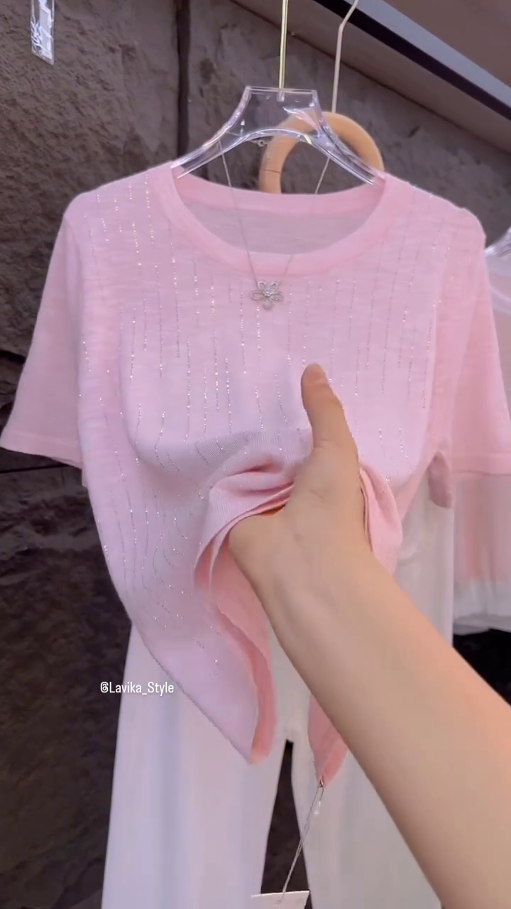 Blush Glow Pastel Pink Knit Top with Subtle Sparkle - Image 3