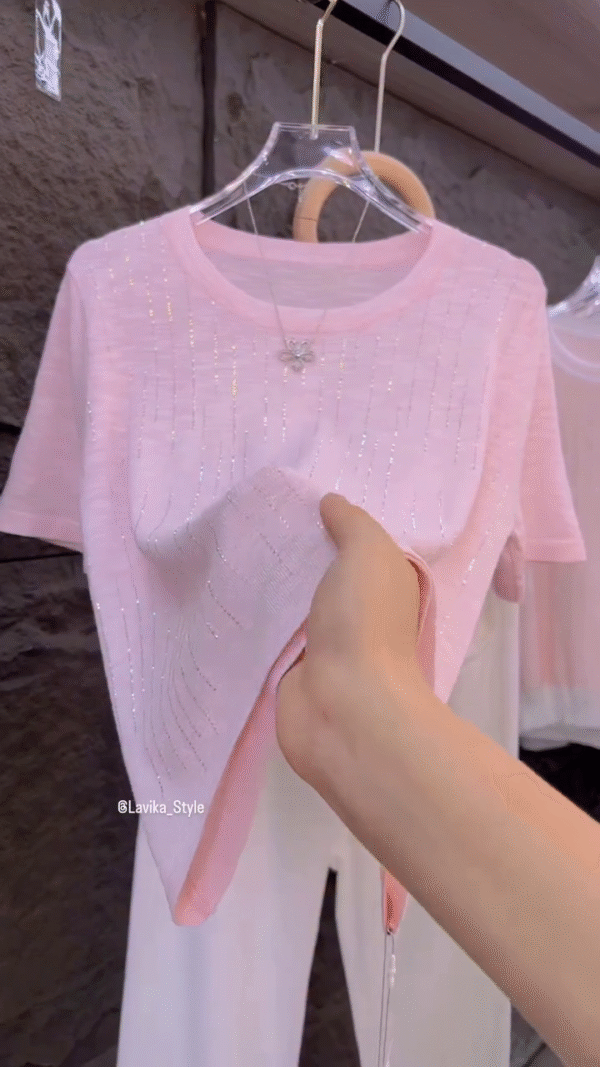Blush Glow Pastel Pink Knit Top with Subtle Sparkle - Image 2