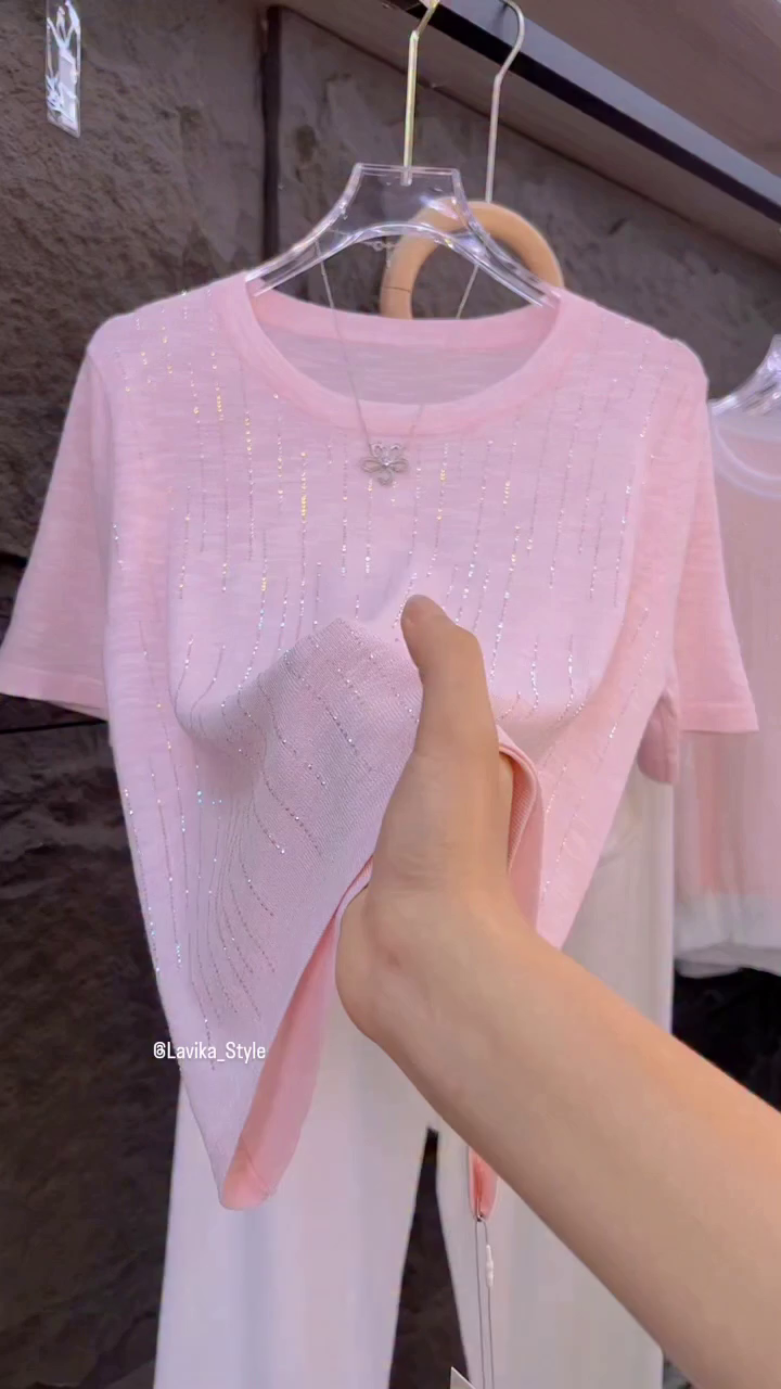 Blush Glow Pastel Pink Knit Top with Subtle Sparkle - Image 5