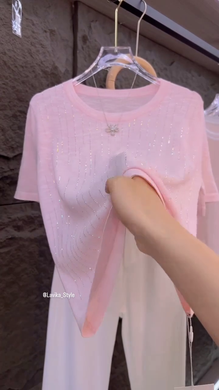 Blush Glow Pastel Pink Knit Top with Subtle Sparkle - Image 4