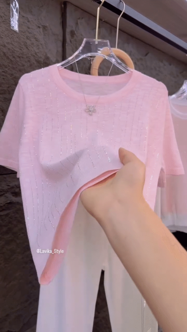 Blush Glow Pastel Pink Knit Top with Subtle Sparkle