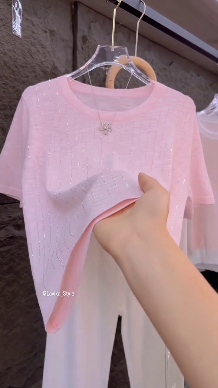 Blush Glow Pastel Pink Knit Top with Subtle Sparkle