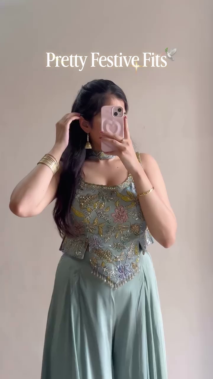 Mint Green Embroidered Festive Co-Ord Set – Elegant Party Wear - Image 7