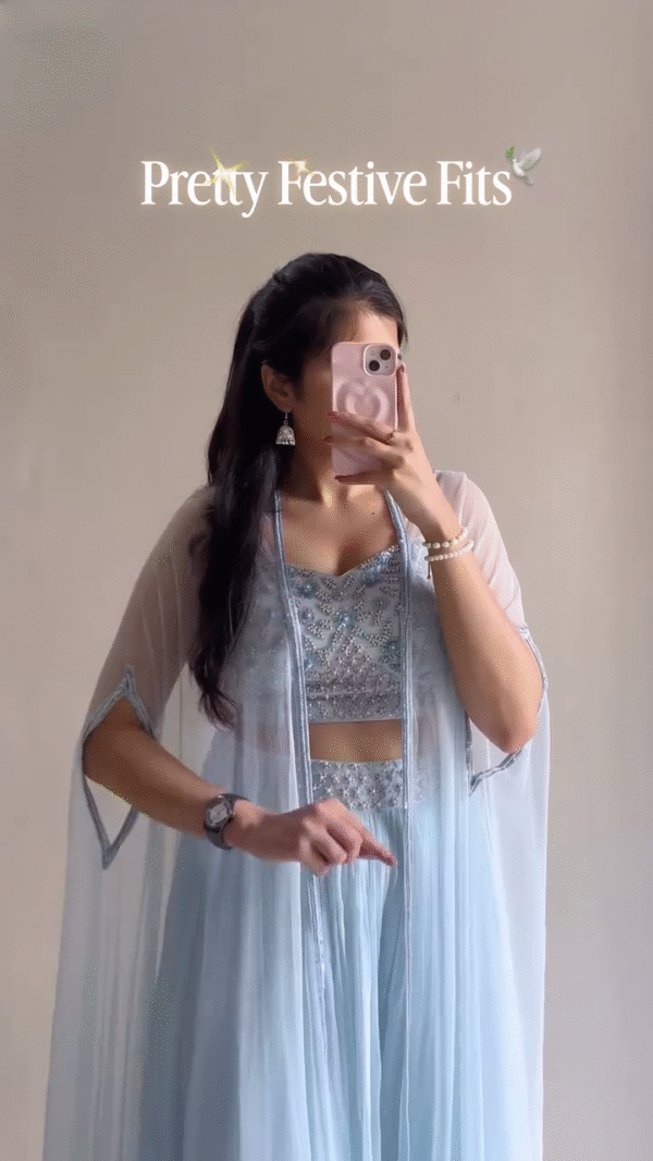 Mint Green Embroidered Festive Co-Ord Set – Elegant Party Wear - Image 3
