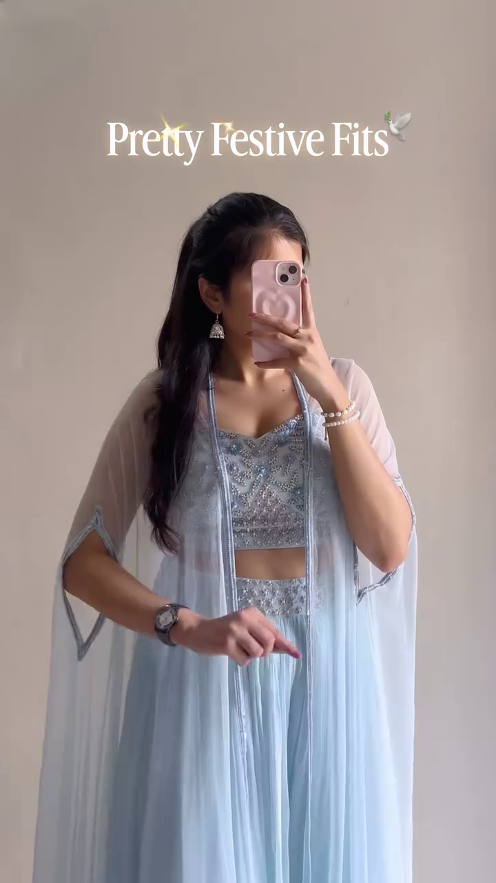 Mint Green Embroidered Festive Co-Ord Set – Elegant Party Wear - Image 3