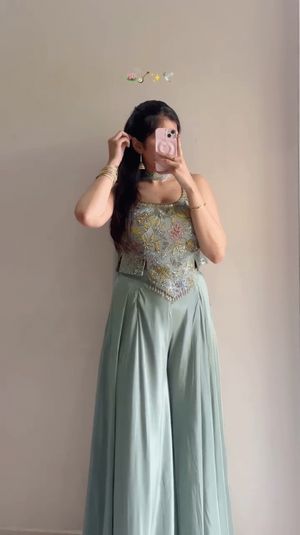 Mint Green Embroidered Festive Co-Ord Set – Elegant Party Wear - Image 6