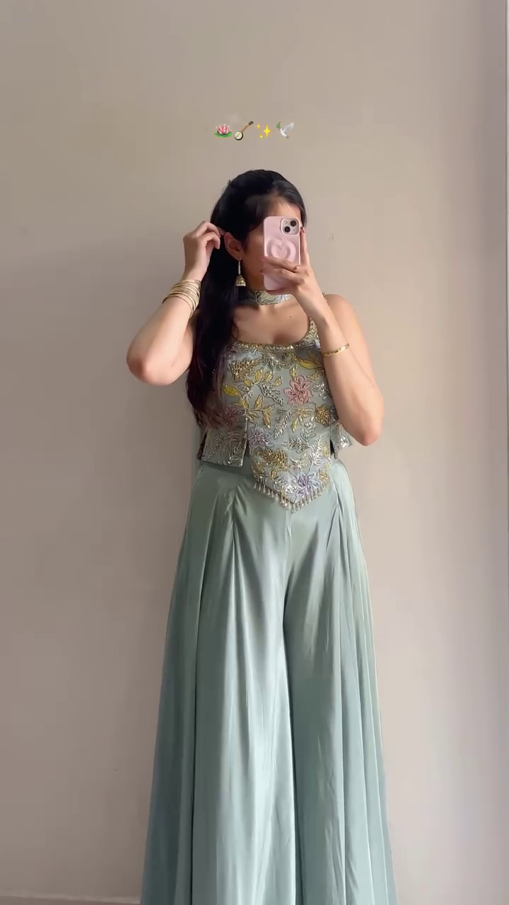 Mint Green Embroidered Festive Co-Ord Set – Elegant Party Wear - Image 6