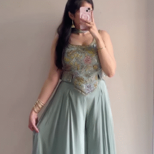 Mint Green Embroidered Festive Co-Ord Set – Elegant Party Wear