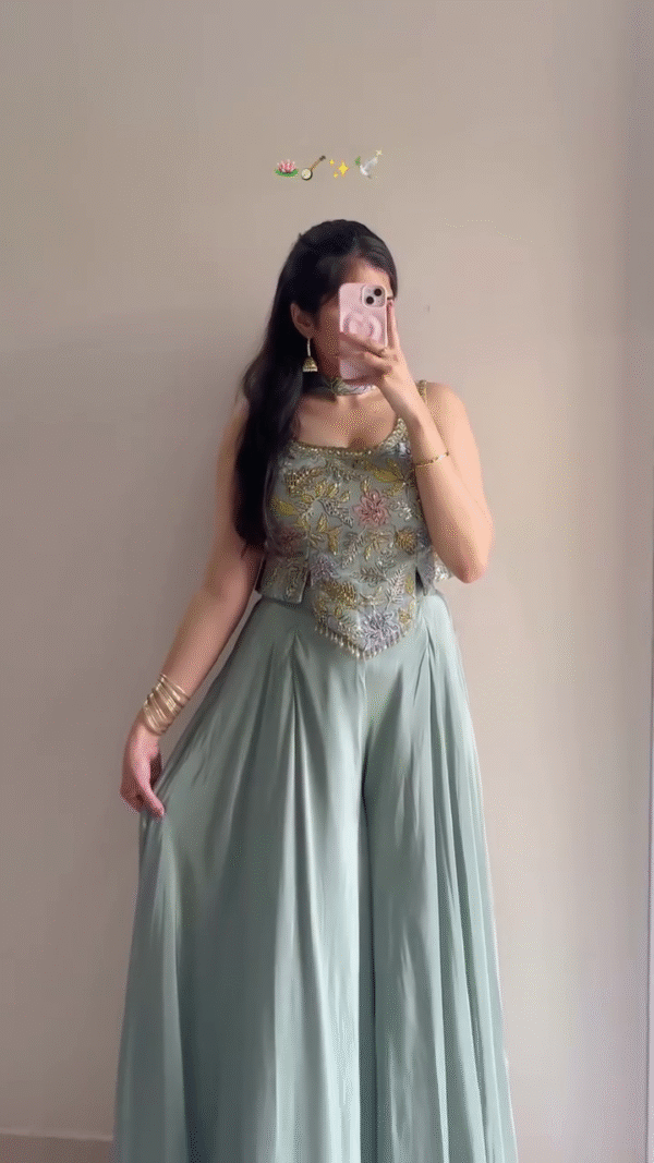 Mint Green Embroidered Festive Co-Ord Set – Elegant Party Wear