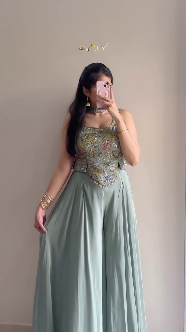 Mint Green Embroidered Festive Co-Ord Set – Elegant Party Wear