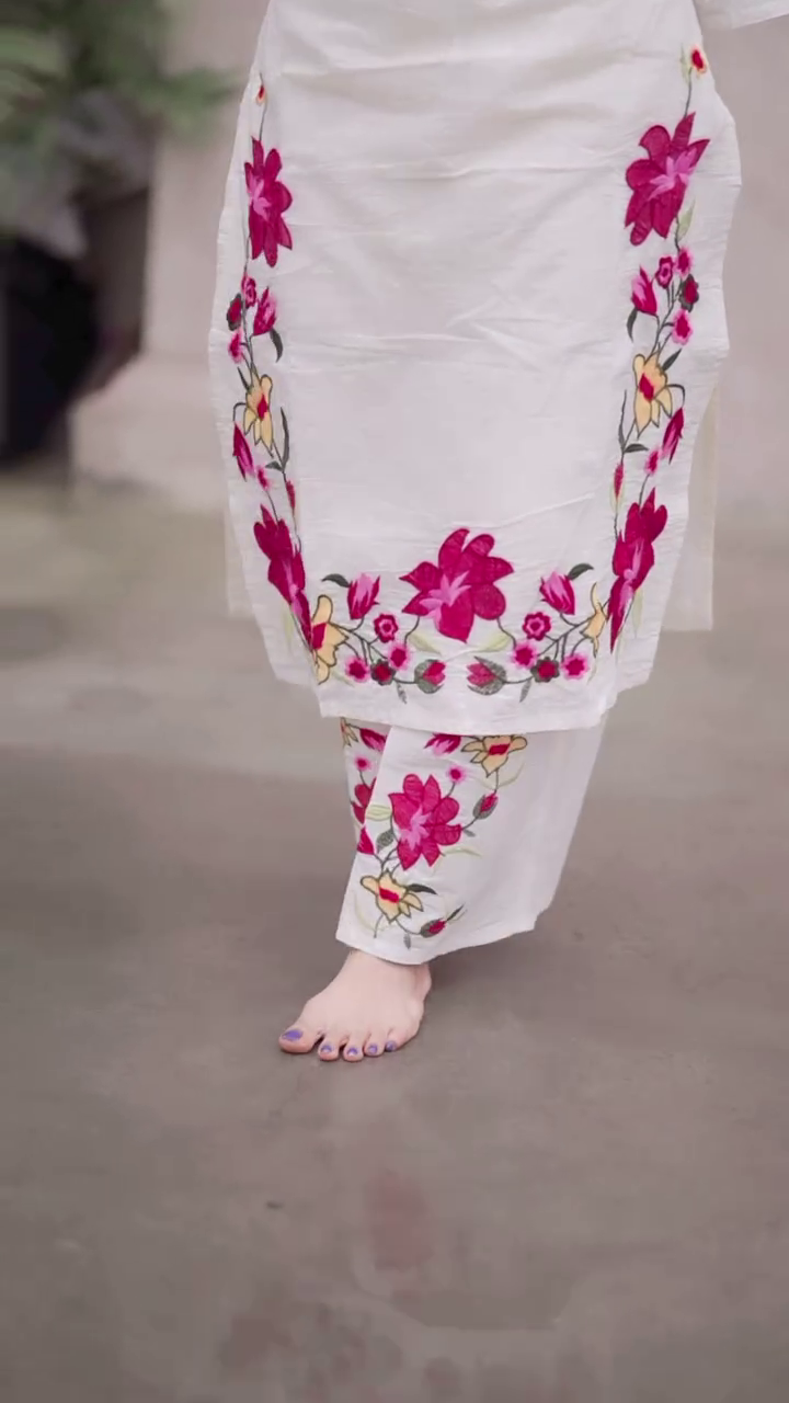 White Floral Embroidered Kurta Set – Grace with Elegance - Image 2