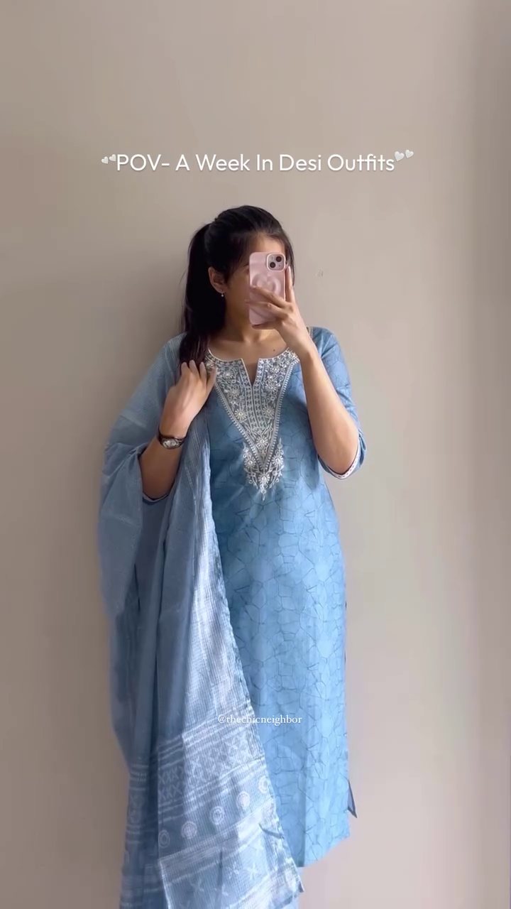 Teal Blue Embroidered Kurta with Printed Dupatta – Elegant Ethnic Charm - Image 3