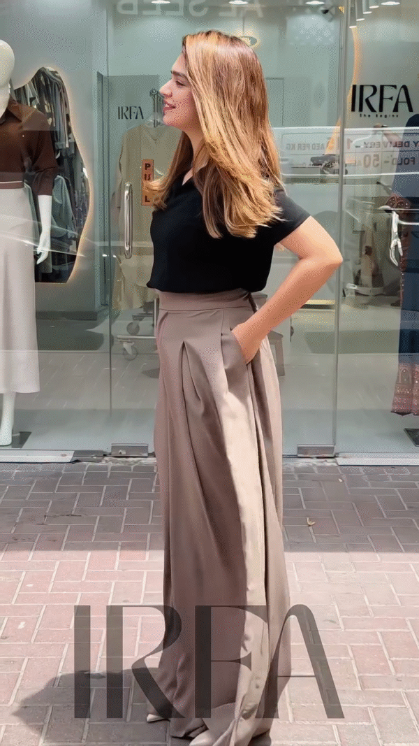 Black Polo Top with High-Waist Wide-Leg Trousers – Effortless Street Chic - Image 2