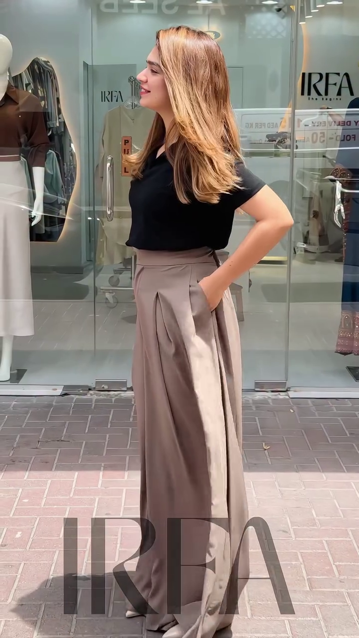 Black Polo Top with High-Waist Wide-Leg Trousers – Effortless Street Chic - Image 2