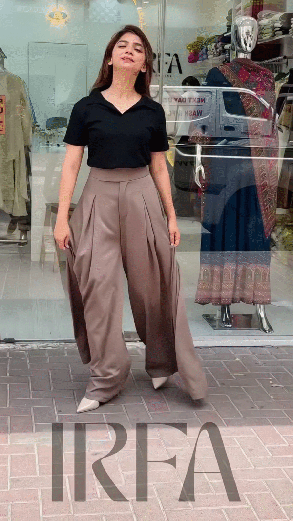 Black Polo Top with High-Waist Wide-Leg Trousers – Effortless Street Chic - Image 4