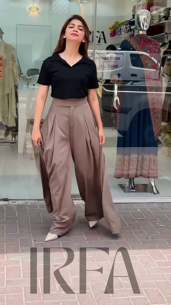 Black Polo Top with High-Waist Wide-Leg Trousers – Effortless Street Chic - Image 4