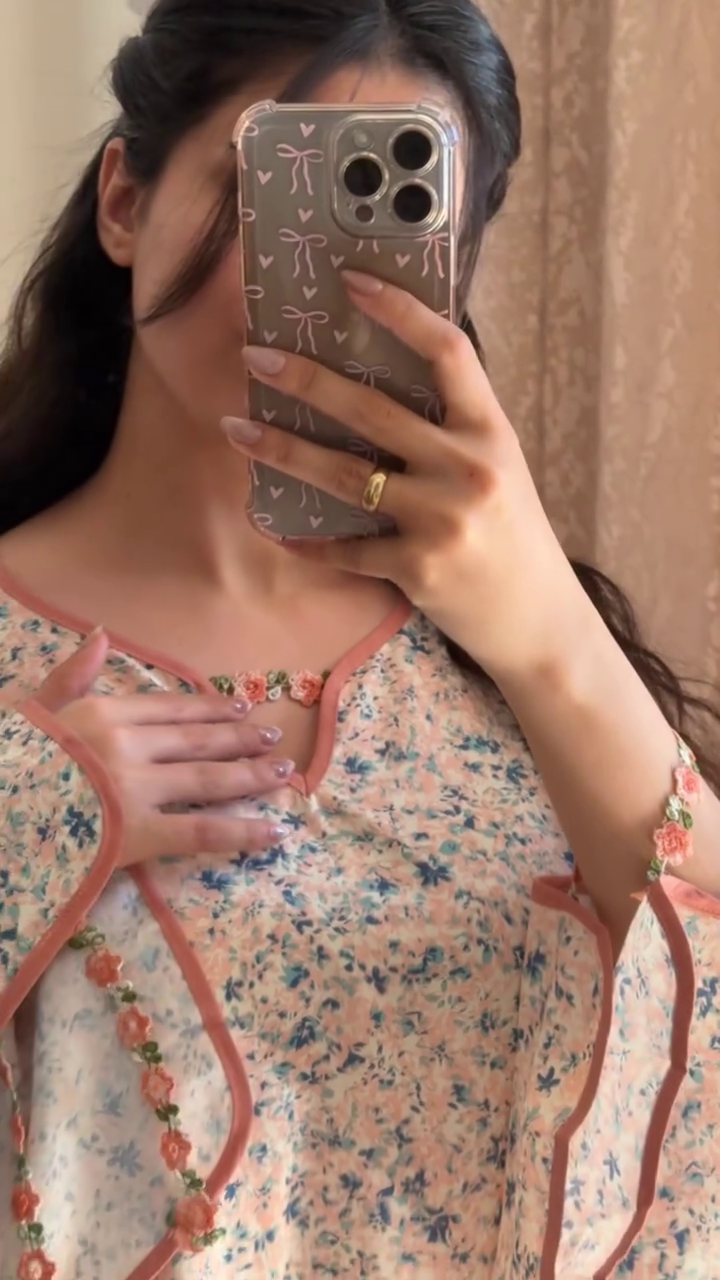 Blush Floral Flared Dress with Delicate Lace & Bead Detailing - Image 3