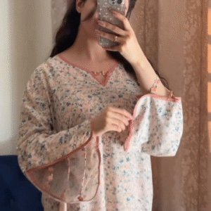 Blush Floral Flared Dress with Delicate Lace & Bead Detailing