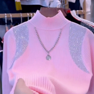 Pink Glam Knit Sweater with Sparkling Shoulder Detail