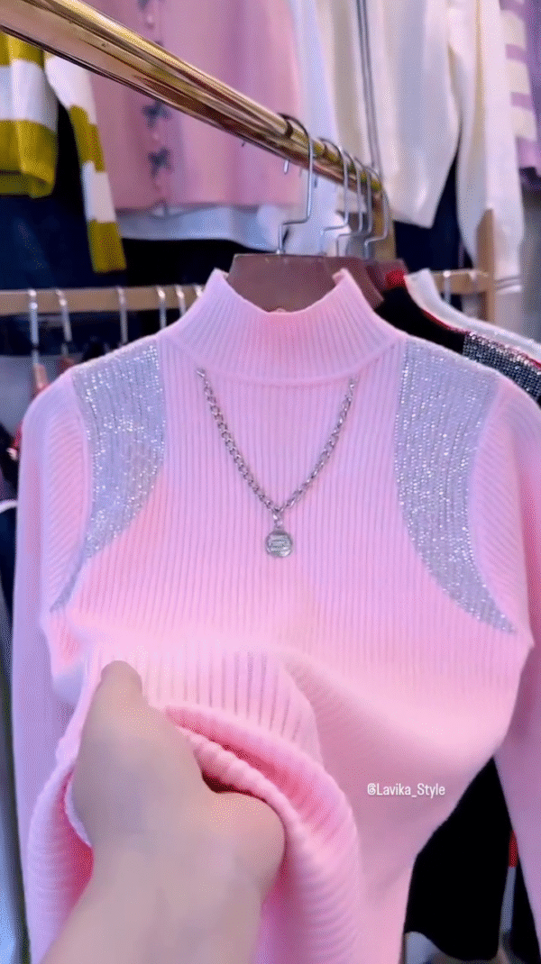 Pink Glam Knit Sweater with Sparkling Shoulder Detail
