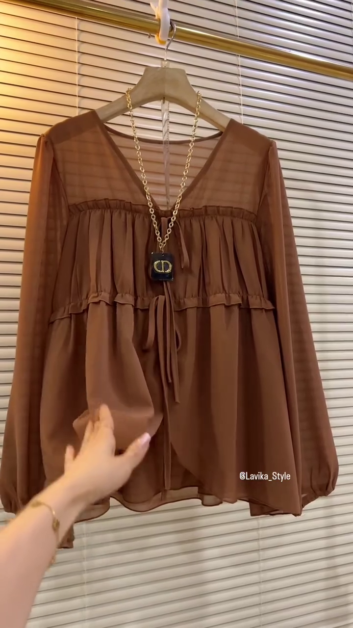 Cocoa Breeze Ruffle Chiffon Blouse - Image 2