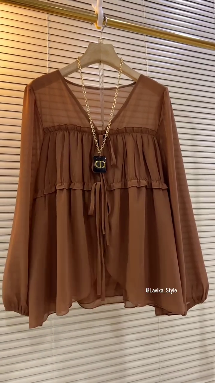 Cocoa Breeze Ruffle Chiffon Blouse