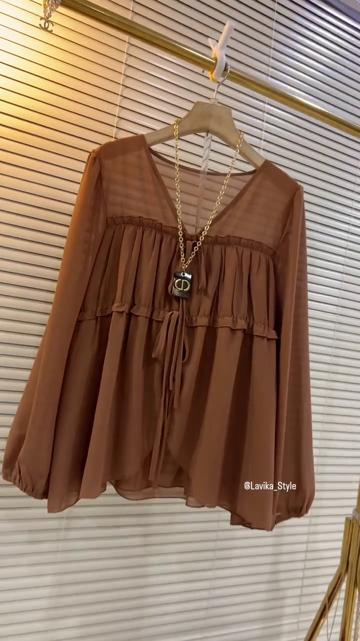 Cocoa Breeze Ruffle Chiffon Blouse - Image 7
