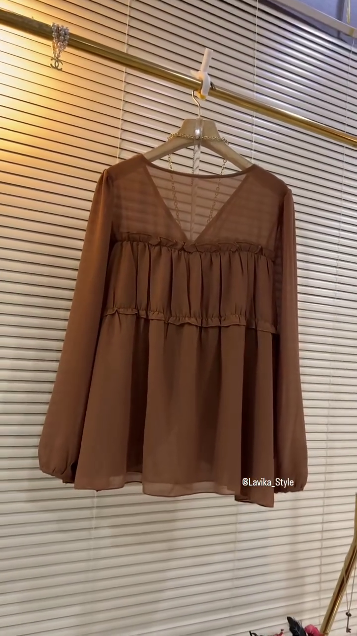 Cocoa Breeze Ruffle Chiffon Blouse - Image 6