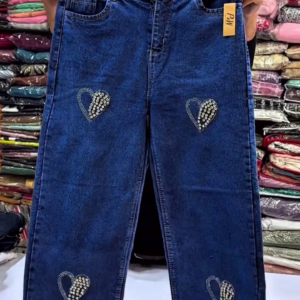 Blue Denim Jeans with Heart Embellishment